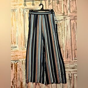 Striped Wide Leg Palazzo Pants - Navy Multi